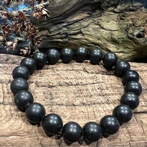 New Matte Black Jasper Bracelet Natural Stone Beaded Stretchy 10mm 20 cm M-L